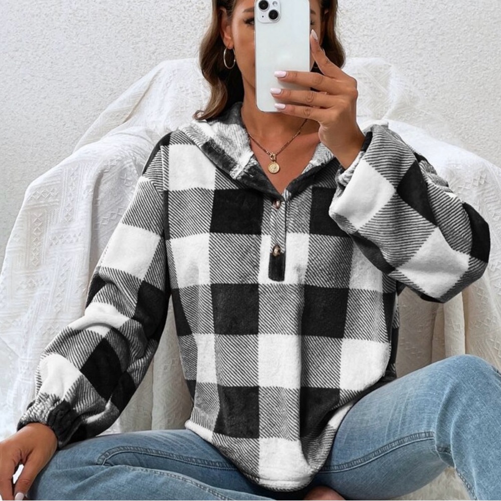 Plaid Black and White Women's Top